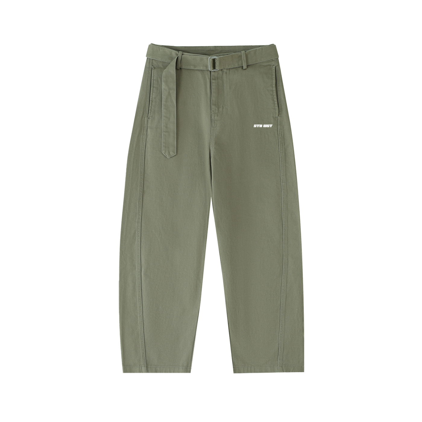 Belted Barrel-leg Chino Pants
